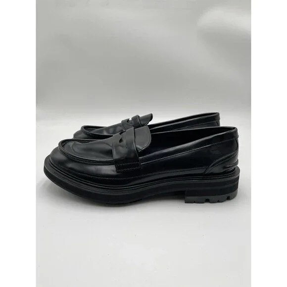 Alexander McQueen Tread-sole Penny-slot Loafers Black Leather Size 45